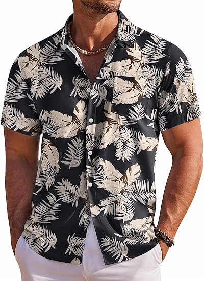 BOSS Men's Black & Beige Tropical Floral Shirt | BOSS in Lebanon