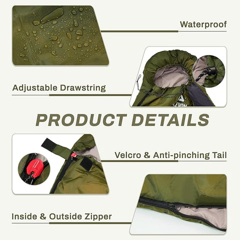 Elevon Olive Green Cold Warm Weather Portable Waterproof & Lightweight Sleeping Bag | Elevon In Lebanon