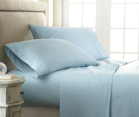 I Enjoy Home Premium Aqua Queen Embossed Checkered Pattern 4 Piece Bed Sheet Set | I Enjoy Home In Lebanon