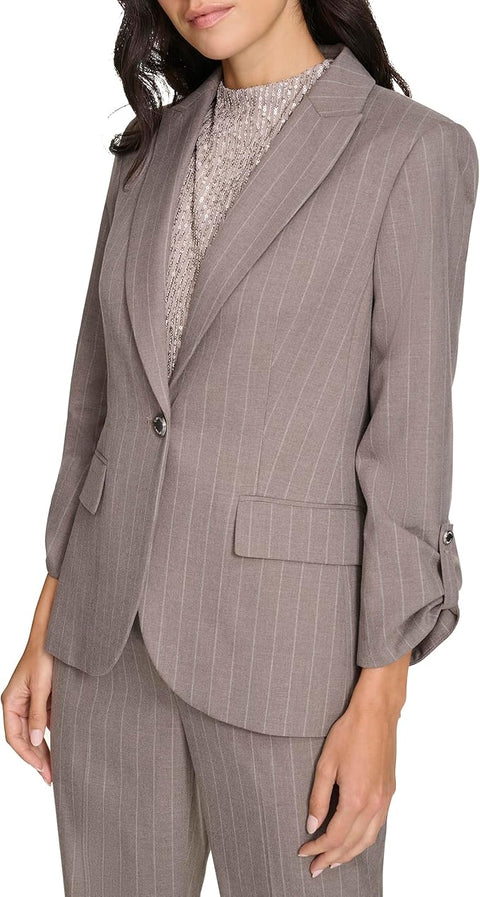 Calvin Klein Women's Brown 3/4 Ruched Sleeve One Button Blazer | Calvin Klein In Lebanon
