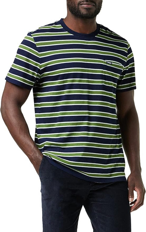 Wrangler Men's Navy & Green Striped Crew Neck T-Shirt | Wrangler In Lebanon