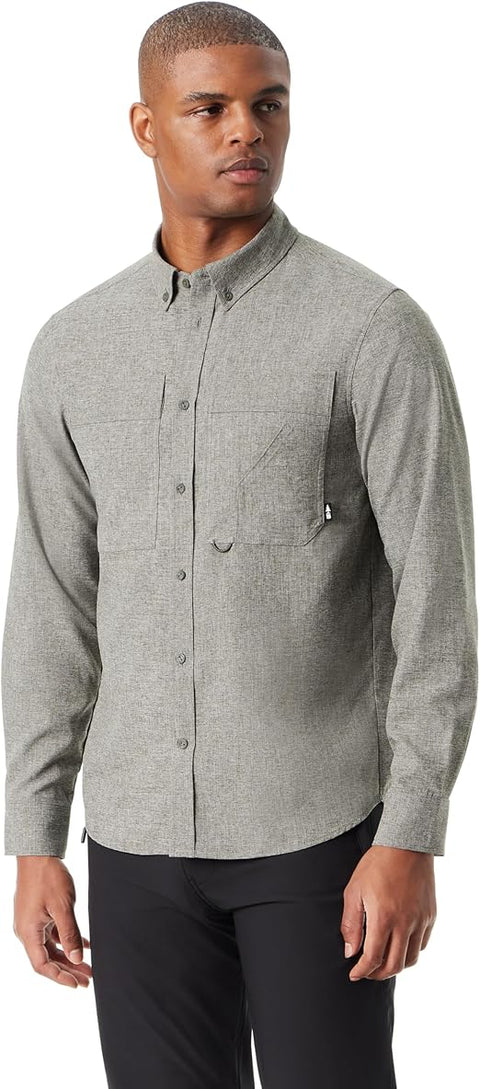 BASS OUTDOOR Men's Grey Heathered Flannel Button Down Shirt | BASS OUTDOOR In Lebanon
