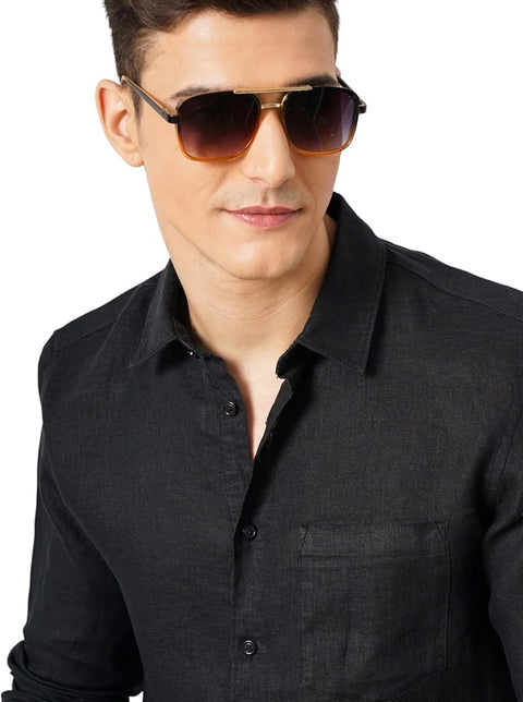 Celio Men's Black Solid Regular Fit Linen Shirt | Celio In Lebanon