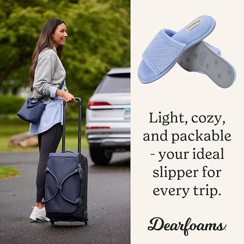 Dearfoams Women's Blue Beatrice Microfiber Terry Slide Quilted Slippers | Dearfoams In Lebanon