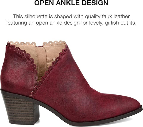 Journee Collection Women's Burgundy Tessa Scalloped Block Heel Booties |Journee Collection In Lebanon