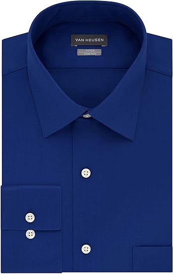 Van Heusen Men's Blue Velvet Lux Sateen Fitted Solid Spread Collar Shirt | Van Heusen In Lebanon