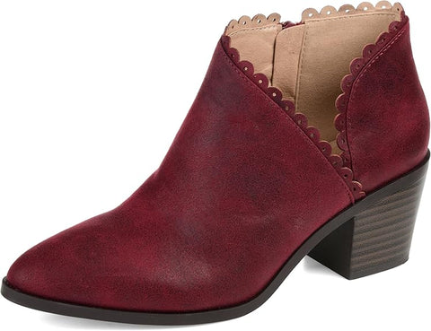 Journee Collection Women's Burgundy Tessa Scalloped Block Heel Booties |Journee Collection In Lebanon