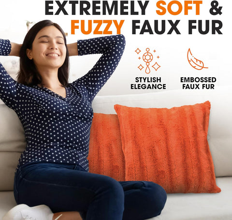 Cheer Collection Rust 2-Piece Faux Fur Throw Pillows 18”x18” | Cheer Collection In Lebanon