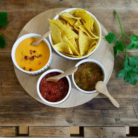 Moritz & Moritz 4 x White Dip Bowls Set with Wooden Board | Moritz & Moritz In Lebanon