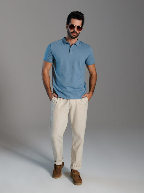 Sinsay Men's Dusty Blue Polo Neck T-Shirt|Sinsay In Lebanon