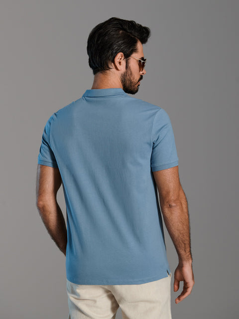 Sinsay Men's Dusty Blue Polo Neck T-Shirt|Sinsay In Lebanon