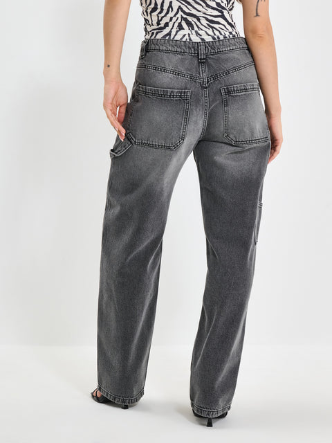 Sinsay Women's Washed Black Wide Leg Carpenter Jeans|Sinsay In Lebanon