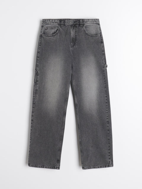 Sinsay Women's Washed Black Wide Leg Carpenter Jeans|Sinsay In Lebanon