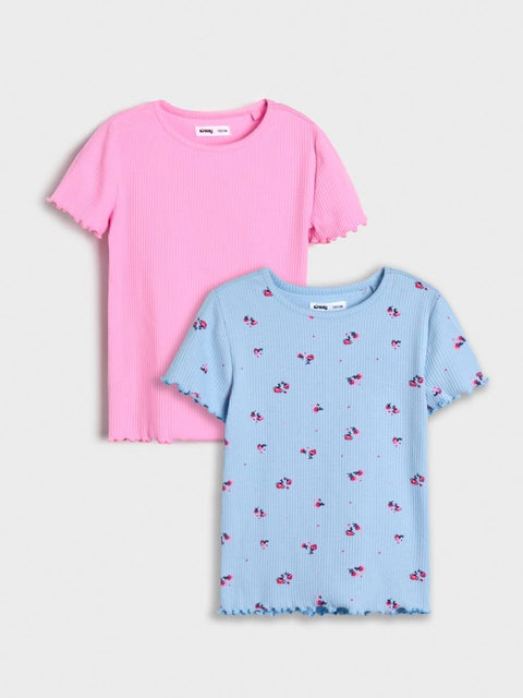 Sinsay Girl's Pink & Blue Pack Of 2 Ribbed Knit T-Shirts | Sinsay In Lebanon