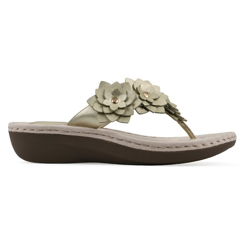Cliffs by White Mountain Women's Light Gold Metallic Smooth Content Floral Wedge Slip-On Sandals | Cliffs In Lebanon
