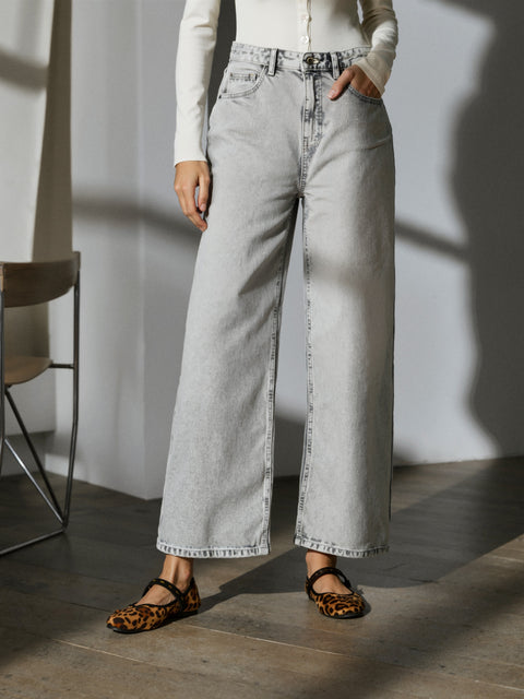 Sinsay Women's Grey High-Waisted Wide-Leg Jeans | Sinsay In Lebanon