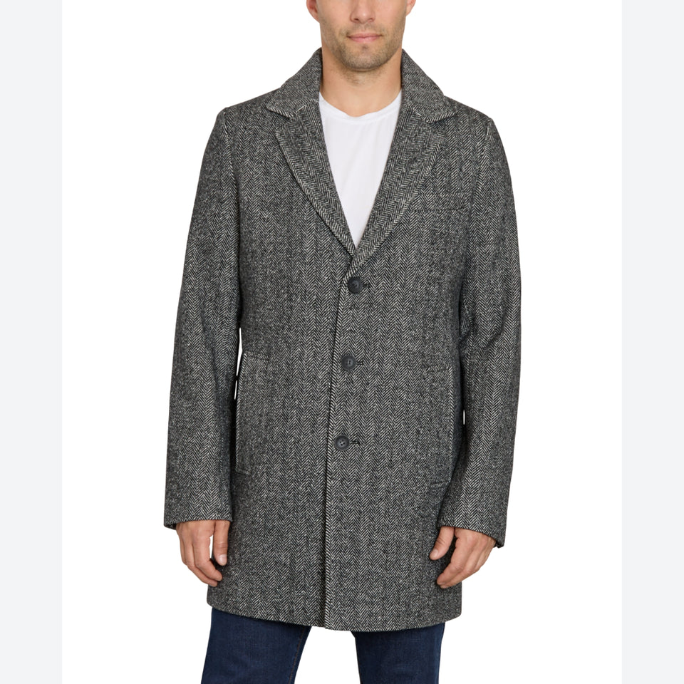 Sean John Men's Black/White Single Breasted Herringbone Coat
