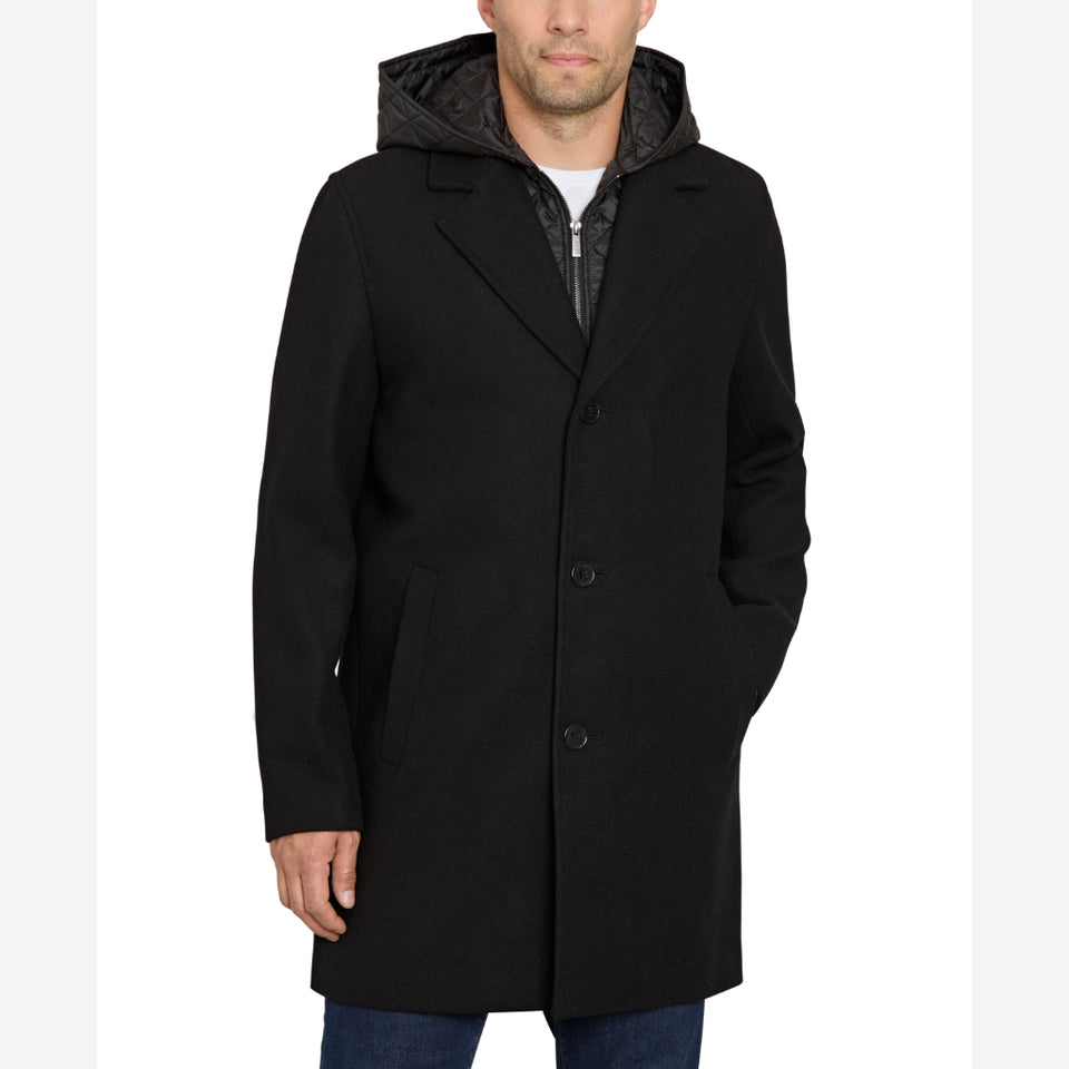Sean John Men's Black Single BreastedWith Onion Quilted Coat