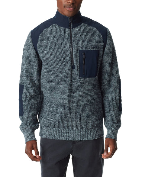 Bass Outdoor Men's Navy Quarter Zip Long Sleeve Patch Sweater |Bass Outdoor In Lebanon