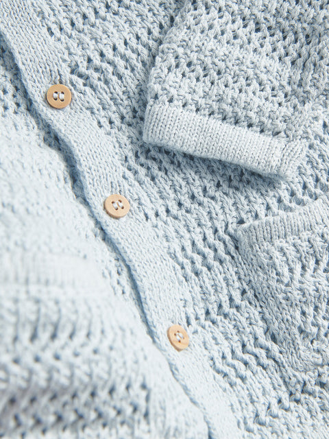 Reserved Baby Boy's Light Blue Openwork Cotton Cardigan | Reserved In Lebanon