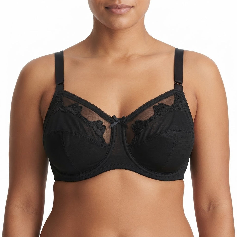 Bali Women's Black Embroidered Mesh Underwire Bra