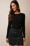 Donnaromina X Na-kd Women's Black Pinstriped Zip Detail Skirt 1610-000074-6389-580 FE68