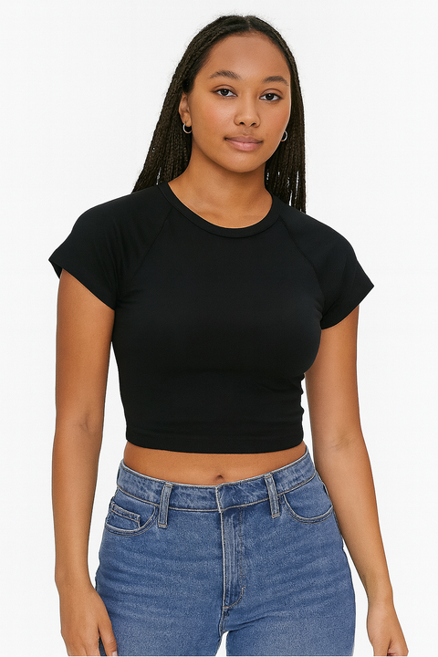 Forever 21 Women's Black Short Sleeve Cutout Crop Top | Forever 21 In Lebanon