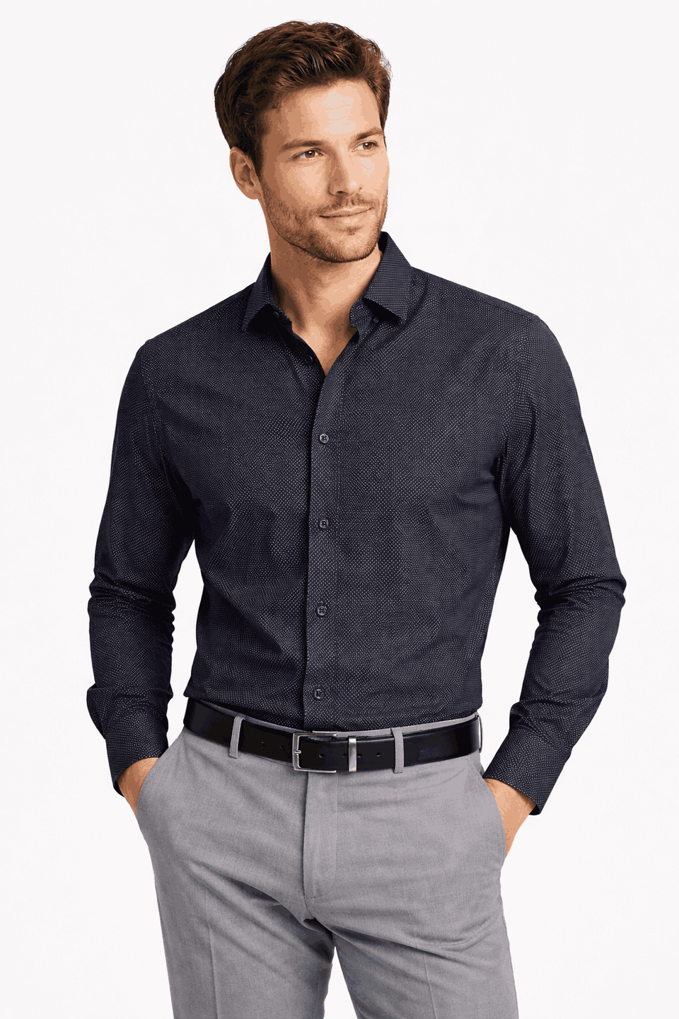Celio Men's Navy Blue Micro-Dot Long Sleeve Shirt | Celio in Lebanon