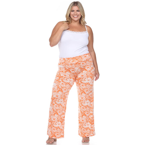 White Mark Women's Orange & White Plus Size Floral Paisley Palazzo Pants | White Mark In Lebanon