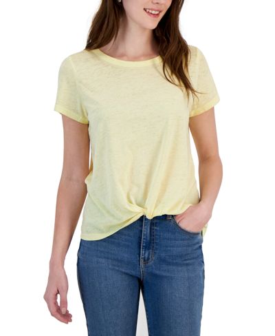 Hippie Rose Women's Yellow Super Soft Burnout Twist Front T-Shirt | Hippie Rose In Lebanon