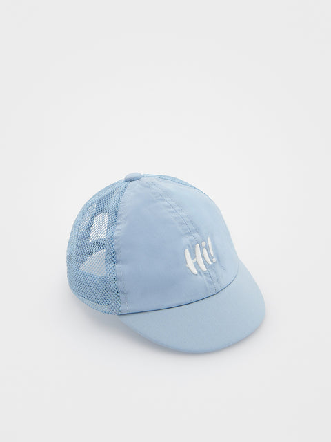 Light blue cap with mesh back on a white background