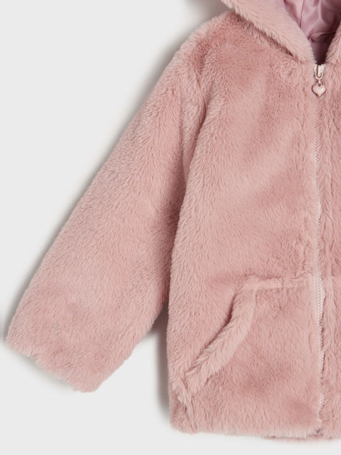Sinsay Baby Girl's Dusty Rose Fur Hooded Jacket |Sinsay In Lebanon