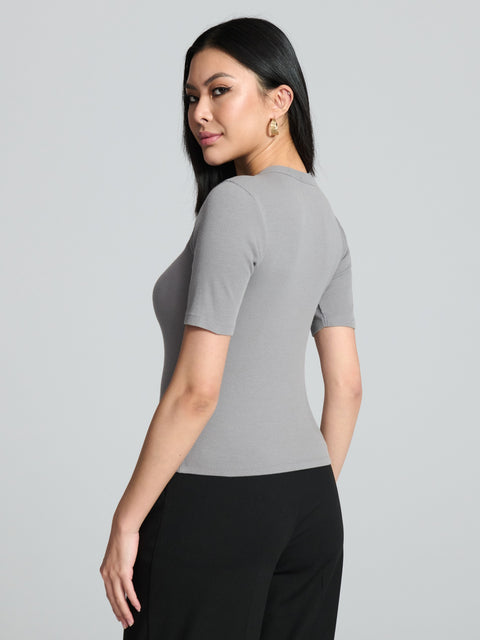 Sinsay Women's Grey Short Sleeves Ribbed T-Shirt | Sinsay In Lebanon