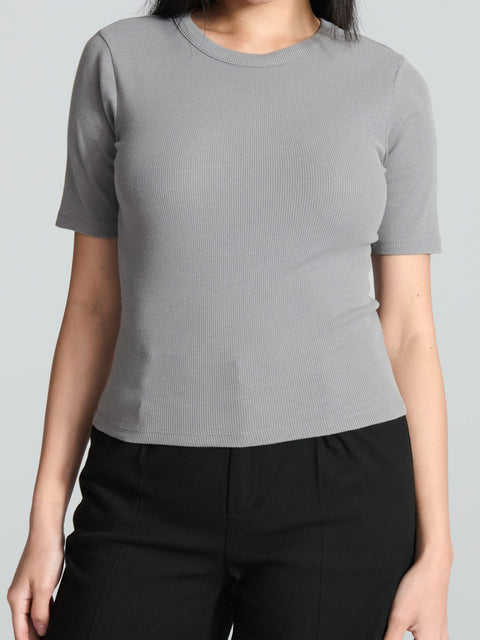Sinsay Women's Grey Short Sleeves Ribbed T-Shirt | Sinsay In Lebanon