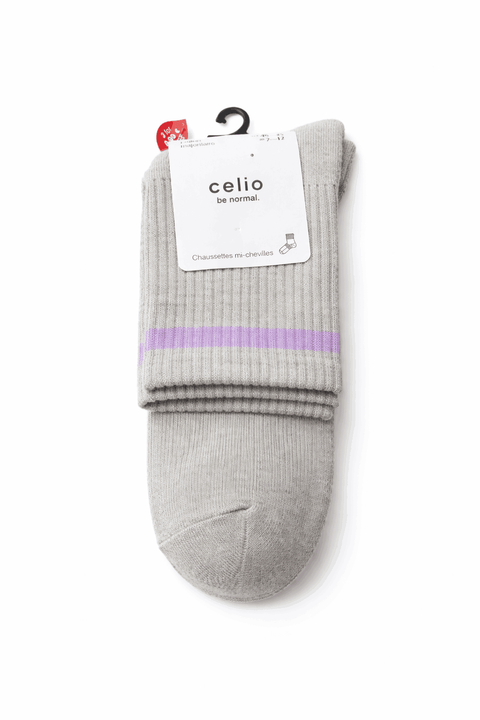 Celio Men's Grey & Lavender Stripe Mid-Ankle Socks|Celio In Lebanon