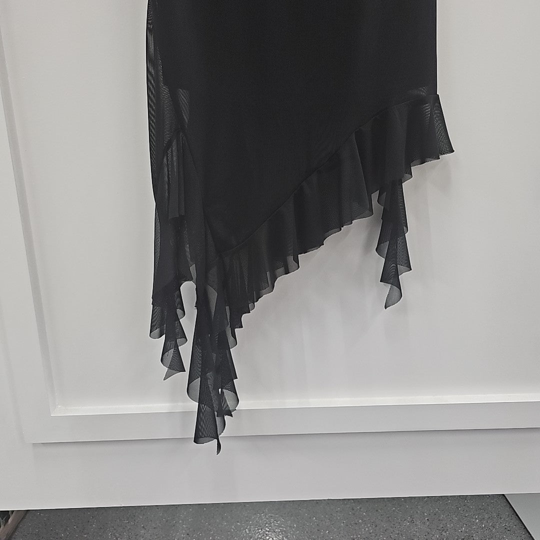 Tinseltown Women's Black Mesh Ruffle Midi Dress | Tinseltown In Lebanon