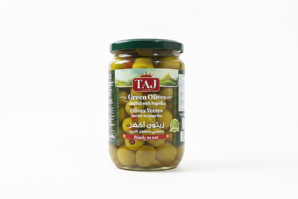 Taj Green Olives Stuffed With Paprika 400g | Taj In Lebanon