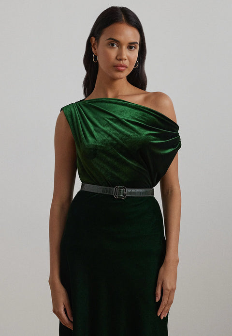Lauren Ralph Lauren Women's Green Stretch Velvet Off The Shoulder Blouse  | Lauren Ralph Lauren In Lebanon