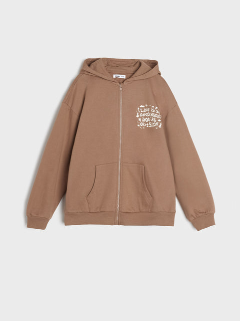 Sinsay Girl's Brown Hooded Zip Up Sweatshirt | Sinsay In Lebanon