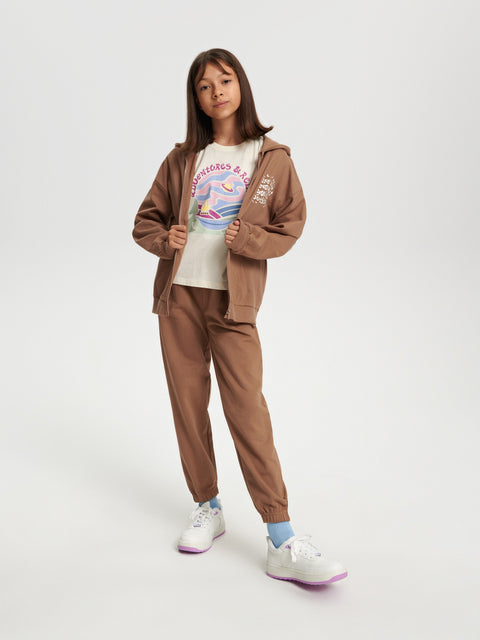 Sinsay Girl's Brown Hooded Zip Up Sweatshirt | Sinsay In Lebanon