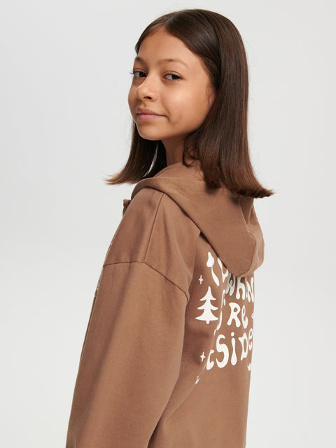 Sinsay Girl's Brown Hooded Zip Up Sweatshirt | Sinsay In Lebanon