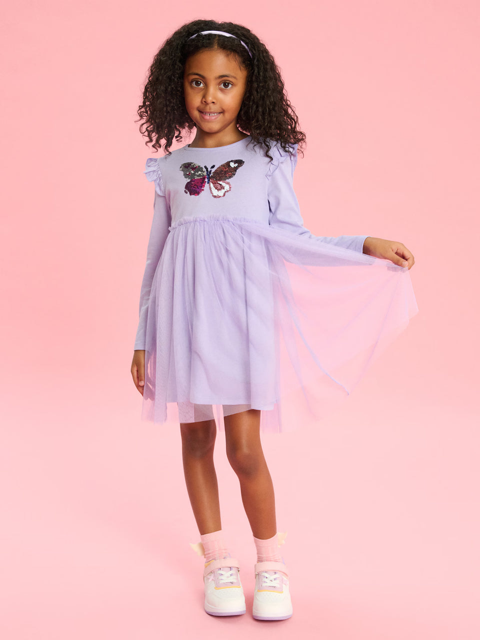 Sinsay Girl's Purple Chest Printed Tulle Dress