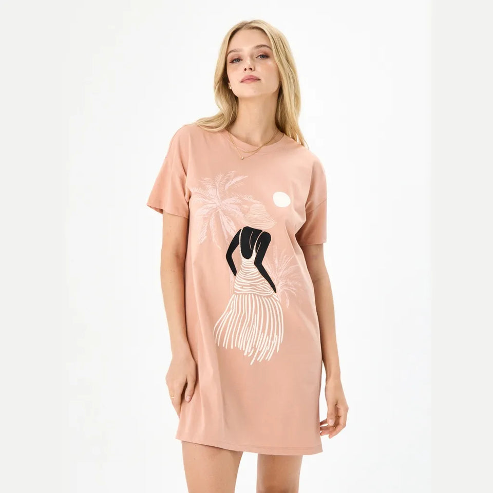 Sinsay Women's Light Peach Printed ShortSleeve Sleep Dress