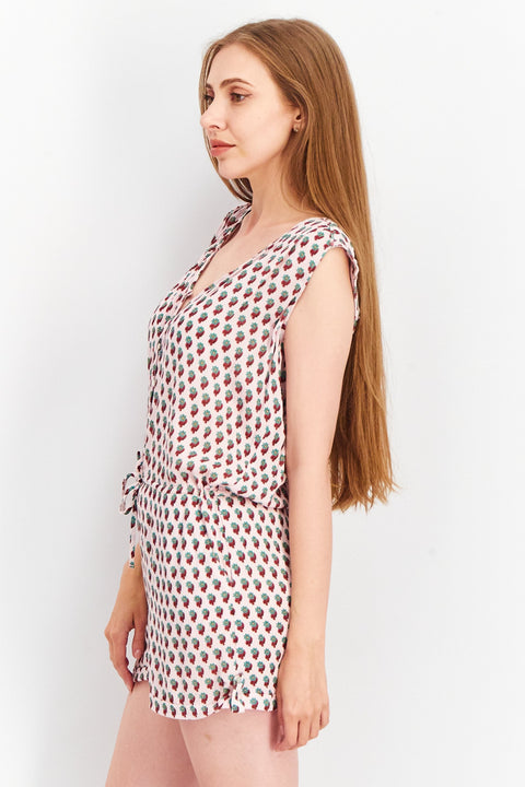 Mango Women's Pink Printed Sleeveless Romper |Mango In Lebanon
