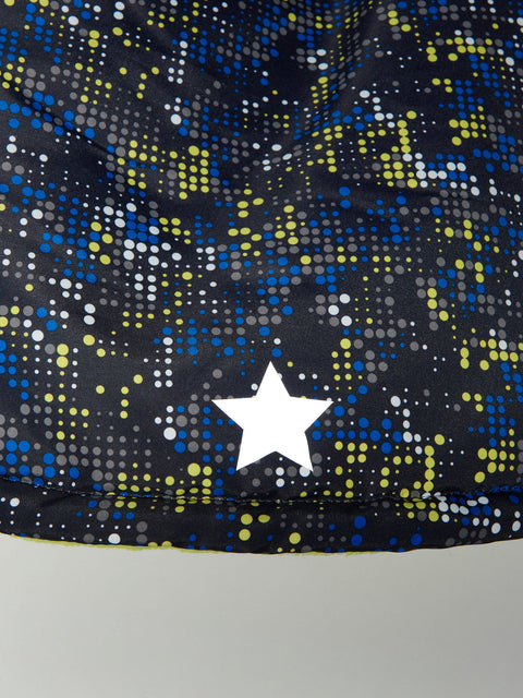 Close-up of a patterned fabric with stars on a gray background