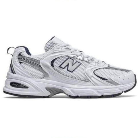 White running shoe with 'N' logo on a white background