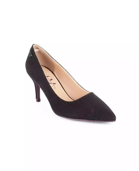 Black high-heeled shoe on a white background