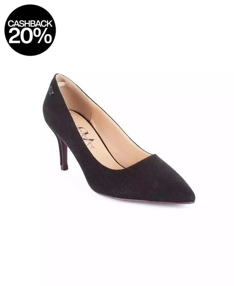 Black high-heeled shoe on a white background