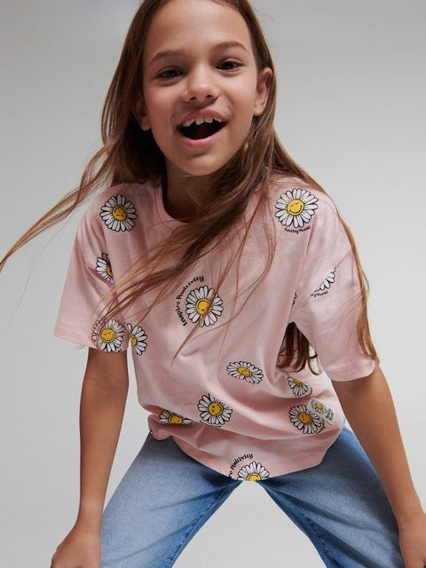 Reserved SmileyWorld Girl's Pastel Pink Print T-Shirt | Reserved In Lebanon