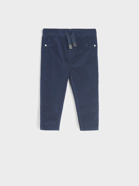 Blue pants with a belt on a light gray background